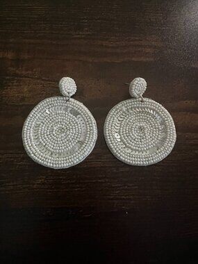 Beaded Round Drop Earrings With White Sequins Womens